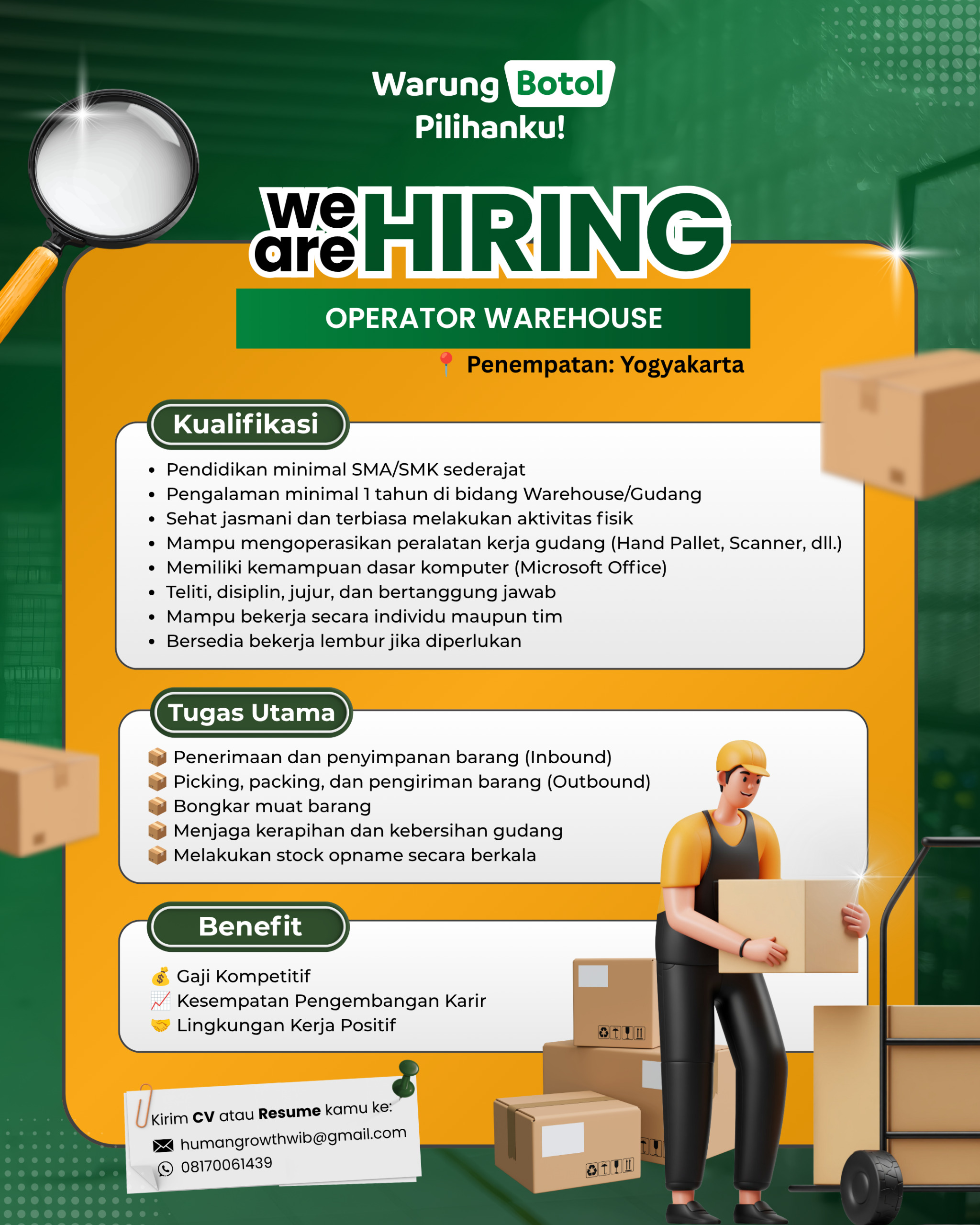 We are Hiring Operator Warehouse